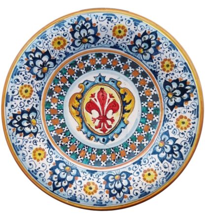 Piatto cm 34 con Giglio fiorentino centrale e decorazione PALMETTA PERSIANA