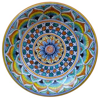 Piatto cm 35 con Geometrico centrale e decoro OCCHIO DELLA PENNA DEL PAVONE