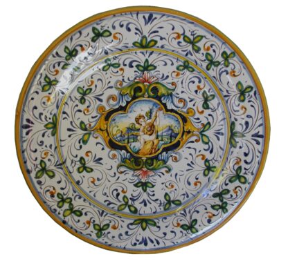 Piatto cm 40 con Puttino suonatore decorazione FLOREALE A FOGLIE