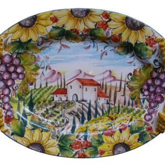 Vassoio Ovale con Manici cm 40 PAESAGGIO TOSCANO Uva e Girasoli
