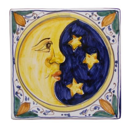 Mattonella quadrata 10 x 10 cm decoro LUNA e STELLE con fiori