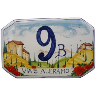 NUMERO CIVICO 20 x 12,5 cm decoro PAESAGGIO TOSCANO