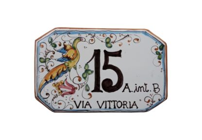 NUMERO CIVICO 20 x 12,5 cm decoro PAVONE