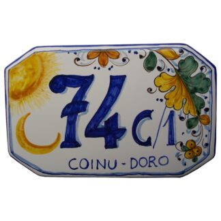 NUMERO CIVICO 20 x 12,5 cm decoro FOGLIA MONTELUPO e SOLE con LUNA