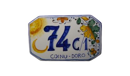 NUMERO CIVICO 20 x 12,5 cm decoro FOGLIA MONTELUPO e SOLE con LUNA