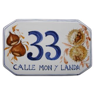 NUMERO CIVICO 20 x 12,5 cm decoro CASTAGNE e RICCI