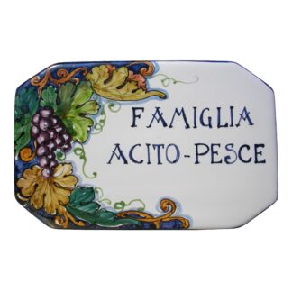 NUMERO CIVICO 20 x 12,5 cm decoro UVA fondo blu