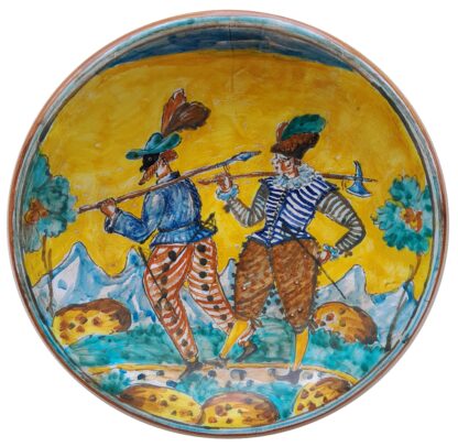 Piatto cm 35 decorazione ARLECCHINO DI MONTELUPO personaggi Soldati