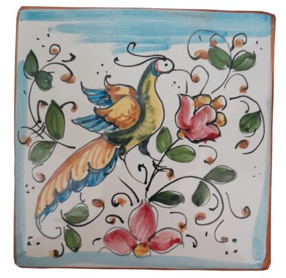 Mattonella quadrata 10 x 10 cm decoro PAVONE sinistro