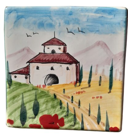 Mattonella quadrata 10 x 10 cm decoro Paesaggio Toscano 1