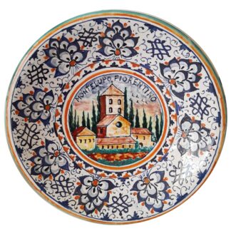 Piatto cm 35 con CASTELLO DI MONTELUPO centrale e decorazione PALMETTA PERSIANA