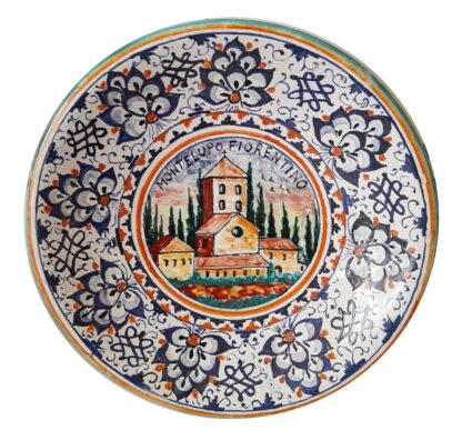 Piatto cm 35 con CASTELLO DI MONTELUPO centrale e decorazione PALMETTA PERSIANA